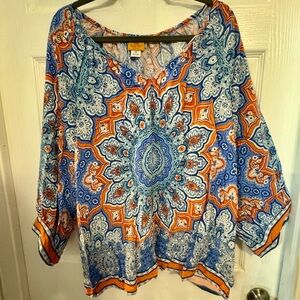 Ruby Rd. Blue and Orange Patterned Blouse